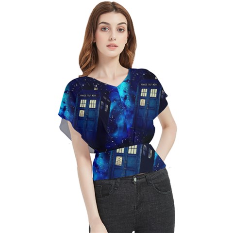 Tardis Doctor Who Space Galaxy Butterfly Chiffon Blouse by Cendanart