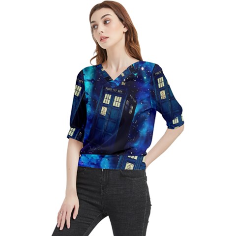 Tardis Doctor Who Space Galaxy Quarter Sleeve Blouse by Cendanart