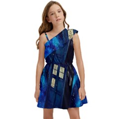 Tardis Doctor Who Space Galaxy Kids  One Shoulder Party Dress by Cendanart