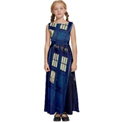 Tardis Doctor Who Space Galaxy Kids  Satin Sleeveless Maxi Dress by Cendanart