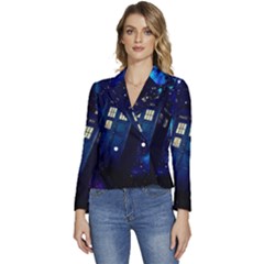 Tardis Doctor Who Space Galaxy Women s Long Sleeve Revers Collar Cropped Jacket by Cendanart