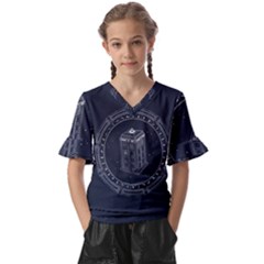 Doctor Who Bbc Tardis Kids  V-neck Horn Sleeve Blouse by Cendanart