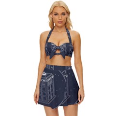 Doctor Who Bbc Tardis Vintage Style Bikini Top And Skirt Set  by Cendanart