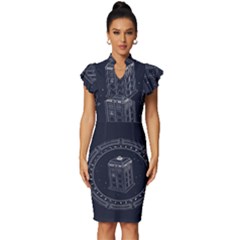 Doctor Who Bbc Tardis Vintage Frill Sleeve V-neck Bodycon Dress by Cendanart