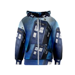 Tardis Doctor Who Space Blue Kids  Zipper Hoodie by Cendanart