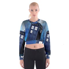 Tardis Doctor Who Space Blue Cropped Sweatshirt by Cendanart