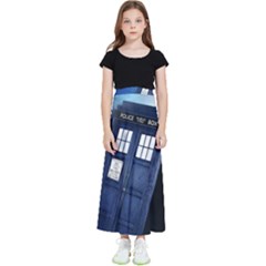 Tardis Doctor Who Space Blue Kids  Flared Maxi Skirt by Cendanart