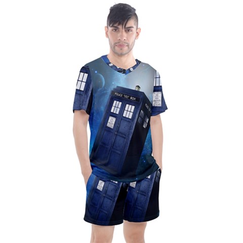 Tardis Doctor Who Space Blue Men s Mesh T-shirt And Shorts Set by Cendanart