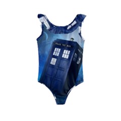 Tardis Doctor Who Space Blue Kids  Frill Swimsuit by Cendanart