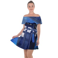 Tardis Doctor Who Space Blue Off Shoulder Velour Dress by Cendanart