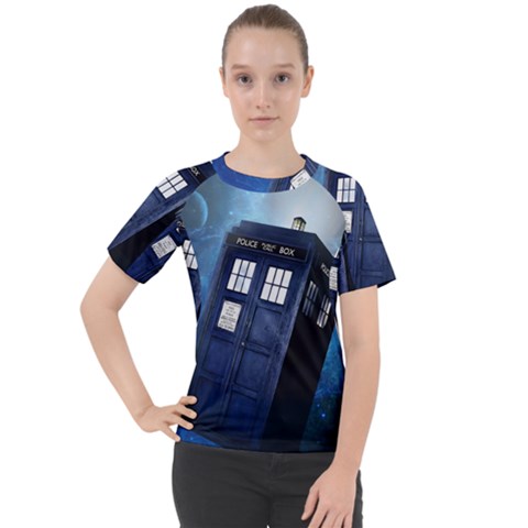 Tardis Doctor Who Space Blue Women s Sport Raglan T-shirt by Cendanart