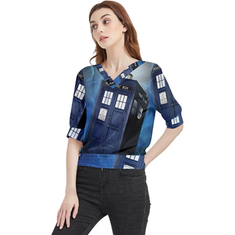 Tardis Doctor Who Space Blue Quarter Sleeve Blouse by Cendanart