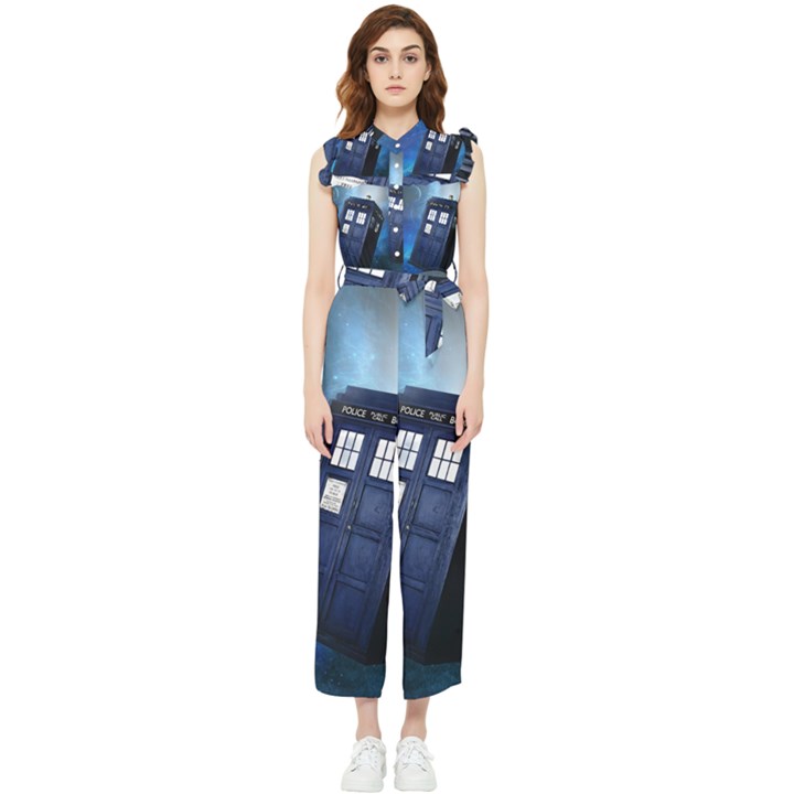 Tardis Doctor Who Space Blue Women s Frill Top Chiffon Jumpsuit