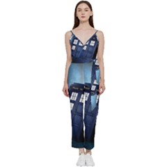 Tardis Doctor Who Space Blue V-neck Camisole Jumpsuit by Cendanart