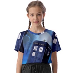 Tardis Doctor Who Space Blue Kids  Basic T-shirt by Cendanart