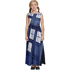 Tardis Doctor Who Space Blue Kids  Satin Sleeveless Maxi Dress by Cendanart