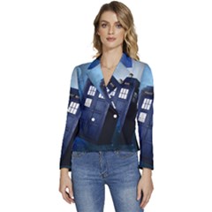 Tardis Doctor Who Space Blue Women s Long Sleeve Revers Collar Cropped Jacket by Cendanart