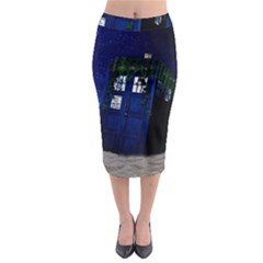 Stuck Tardis Beach Doctor Who Police Box Sci-fi Midi Pencil Skirt by Cendanart