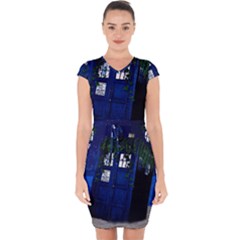 Stuck Tardis Beach Doctor Who Police Box Sci-fi Capsleeve Drawstring Dress  by Cendanart