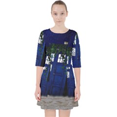 Stuck Tardis Beach Doctor Who Police Box Sci-fi Quarter Sleeve Pocket Dress by Cendanart