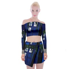 Stuck Tardis Beach Doctor Who Police Box Sci-fi Off Shoulder Top With Mini Skirt Set by Cendanart