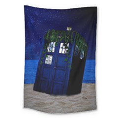 Stuck Tardis Beach Doctor Who Police Box Sci-fi Large Tapestry by Cendanart