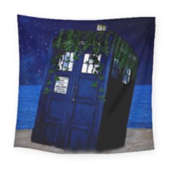 Stuck Tardis Beach Doctor Who Police Box Sci-fi Square Tapestry (large) by Cendanart