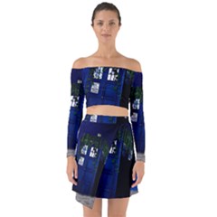 Stuck Tardis Beach Doctor Who Police Box Sci-fi Off Shoulder Top With Skirt Set by Cendanart