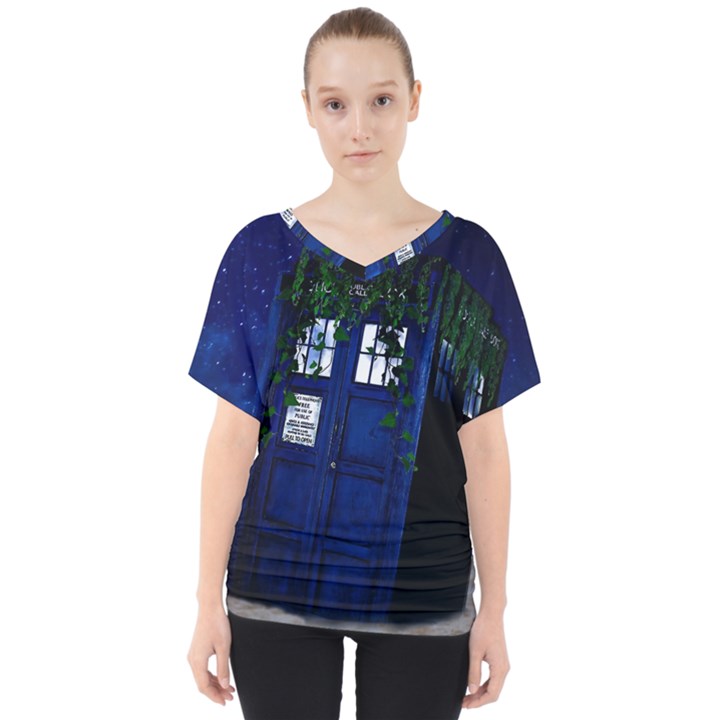 Stuck Tardis Beach Doctor Who Police Box Sci-fi V-Neck Dolman Drape Top