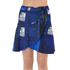 Stuck Tardis Beach Doctor Who Police Box Sci-fi Wrap Front Skirt by Cendanart