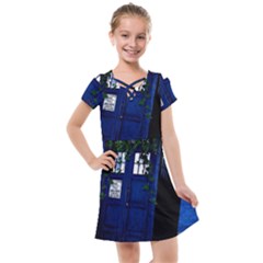 Stuck Tardis Beach Doctor Who Police Box Sci-fi Kids  Cross Web Dress by Cendanart