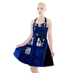 Stuck Tardis Beach Doctor Who Police Box Sci-fi Halter Party Swing Dress  by Cendanart