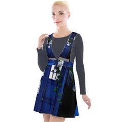 Stuck Tardis Beach Doctor Who Police Box Sci-fi Plunge Pinafore Velour Dress by Cendanart