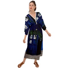 Stuck Tardis Beach Doctor Who Police Box Sci-fi Grecian Style  Maxi Dress by Cendanart