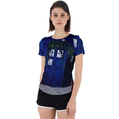 Stuck Tardis Beach Doctor Who Police Box Sci-fi Back Cut Out Sport T-shirt by Cendanart