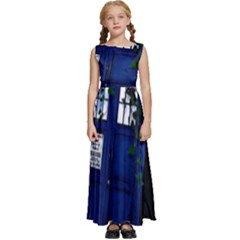 Stuck Tardis Beach Doctor Who Police Box Sci-fi Kids  Satin Sleeveless Maxi Dress by Cendanart