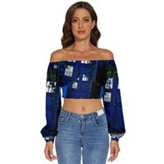 Stuck Tardis Beach Doctor Who Police Box Sci-fi Long Sleeve Crinkled Weave Crop Top by Cendanart