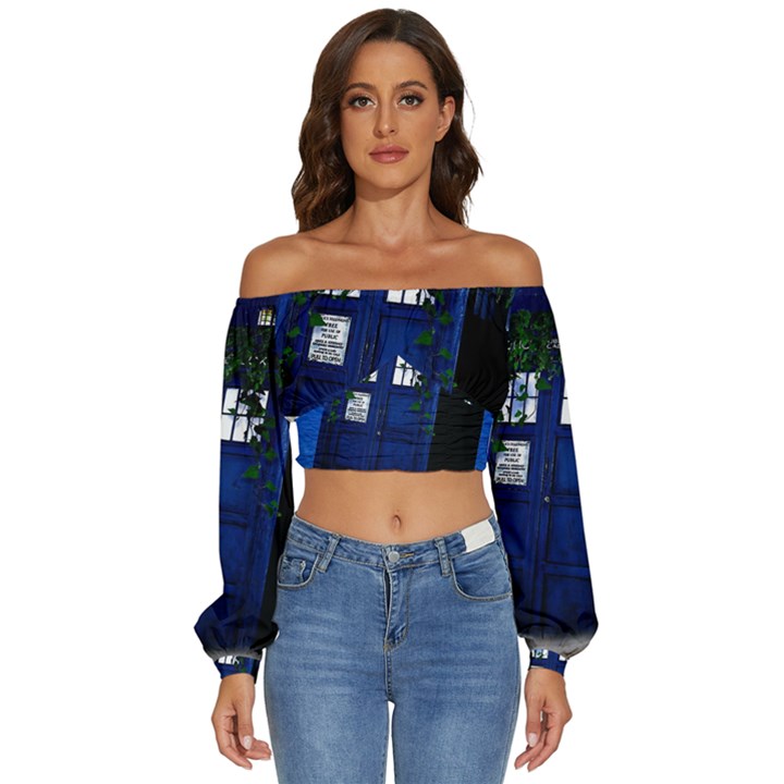 Stuck Tardis Beach Doctor Who Police Box Sci-fi Long Sleeve Crinkled Weave Crop Top