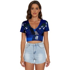 Stuck Tardis Beach Doctor Who Police Box Sci-fi V-neck Crop Top by Cendanart