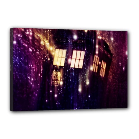 Tardis Regeneration Art Doctor Who Paint Purple Sci Fi Space Star Time Machine Canvas 18  X 12  (stretched) by Cendanart