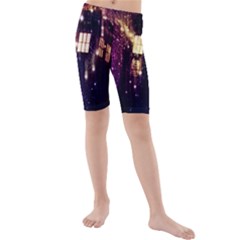 Tardis Regeneration Art Doctor Who Paint Purple Sci Fi Space Star Time Machine Kids  Mid Length Swim Shorts by Cendanart