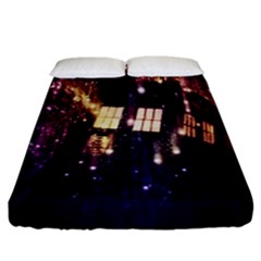 Tardis Regeneration Art Doctor Who Paint Purple Sci Fi Space Star Time Machine Fitted Sheet (california King Size) by Cendanart