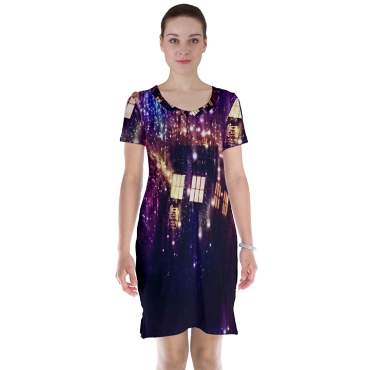 Tardis Regeneration Art Doctor Who Paint Purple Sci Fi Space Star Time Machine Short Sleeve Nightdress