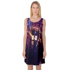 Tardis Regeneration Art Doctor Who Paint Purple Sci Fi Space Star Time Machine Sleeveless Satin Nightdress by Cendanart