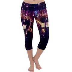 Tardis Regeneration Art Doctor Who Paint Purple Sci Fi Space Star Time Machine Capri Yoga Leggings by Cendanart