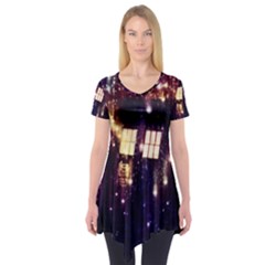 Tardis Regeneration Art Doctor Who Paint Purple Sci Fi Space Star Time Machine Short Sleeve Tunic  by Cendanart