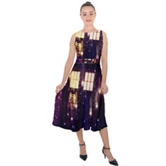 Tardis Regeneration Art Doctor Who Paint Purple Sci Fi Space Star Time Machine Midi Tie-back Chiffon Dress by Cendanart