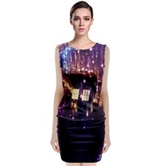 Tardis Regeneration Art Doctor Who Paint Purple Sci Fi Space Star Time Machine Classic Sleeveless Midi Dress by Cendanart