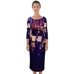 Tardis Regeneration Art Doctor Who Paint Purple Sci Fi Space Star Time Machine Quarter Sleeve Midi Bodycon Dress by Cendanart