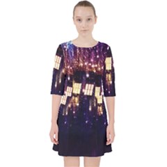 Tardis Regeneration Art Doctor Who Paint Purple Sci Fi Space Star Time Machine Quarter Sleeve Pocket Dress by Cendanart